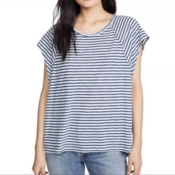 Free People Tops - FREE PEOPLE | WE THE FREE Halo Stripe Oversize NEW Tee White Navy Women’s Size L
